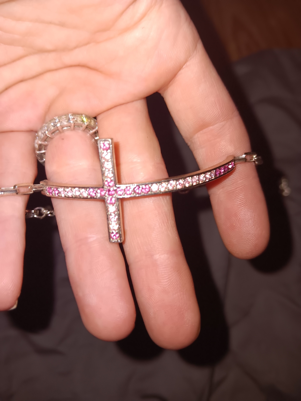 Pink Crystal Cross Bracelet